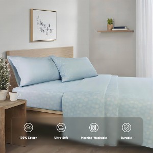 3 Pcs Novelty Printed 100% Cotton Sheet Set, Breathable & Extra Soft Deep Pocket Fitted Sheets for All Seasons, Heavyweight Bedding with Pillow Cases - 1 of 4
