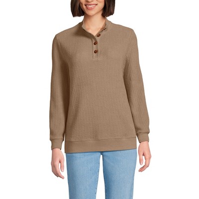Lands' End Women's Waffle Knit Button Placket Top