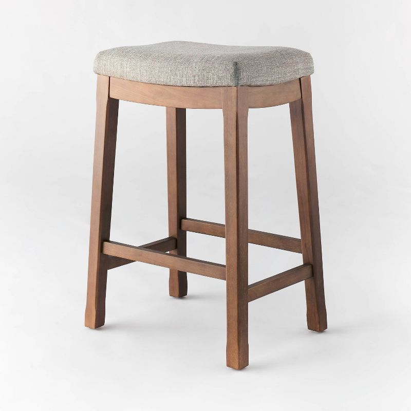 Candor Wood and Upholstered Saddle Counter Height Barstool Gray Linen - Threshold&#8482;, 1 of 8