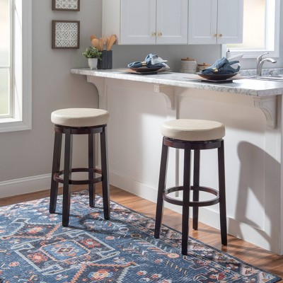 Maya Transitional Swivel Backless Barstool in Brown Faux Leather