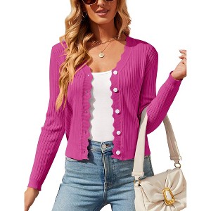 Womens Lightweight Knit Cardigan V Neck Long Sleeve Front Button Down Elegant Shrugs for Dresses - 1 of 4