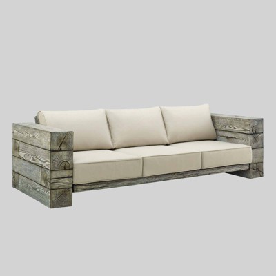 Manteo Rustic Coastal Outdoor Patio Sunbrella Sofa Light Gray/Beige - Modway