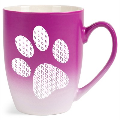 Elanze Designs Pawprint Diamond Gradient Two Toned Ombre Matte Pink and White 12 ounce Ceramic Stoneware Coffee Cup Mug