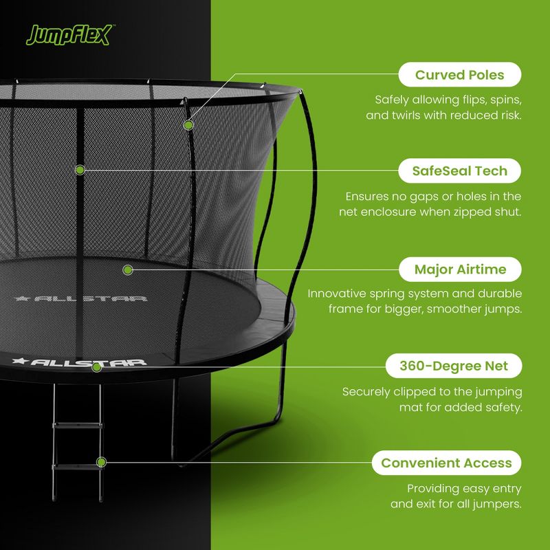 ALLSTAR 10 Ft Round Trampoline for Kids Outdoor Backyard Play Equipment Playset with Net Safety Enclosure and Ladder, 4 of 9