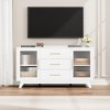 Homhougo Coffer Bar Cabinet with 2 Fluted Glass Doors, 56" Modern Sideboard Buffet Cabinet with 3 Drawers White - 3 of 4