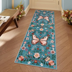 Lahome Modern Butterfly Floral Short Pile Velvet Rectangular Indoor Area Rug - 1 of 4