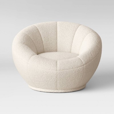 Low-Profile Round Swivel Chair Cream Sherpa - Room Essentials™