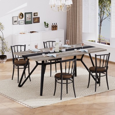Hooseng Dining Table for 6-8 People, 70.9" Long Wooden Kitchen Table with Sturdy Metal Frame for Kitchen, Living Room, Office