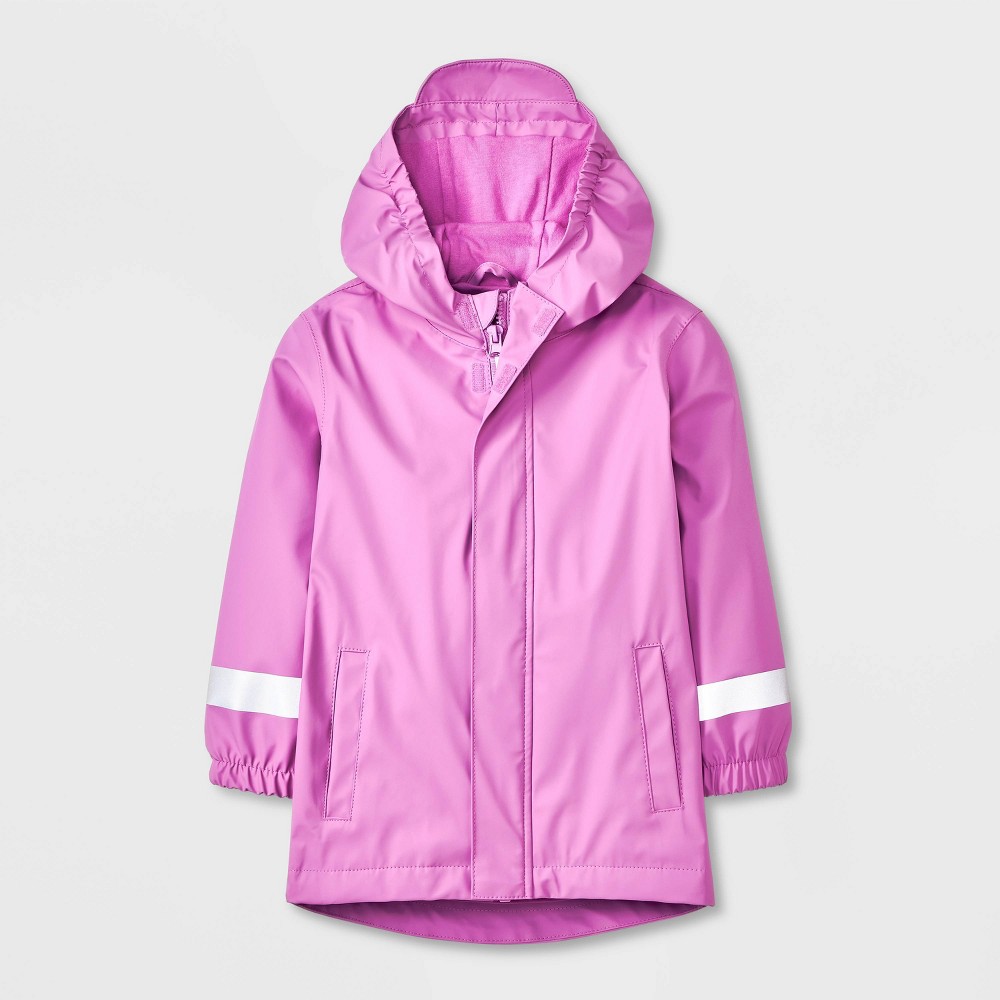 Baby Solid Rain Coat - Cat & Jack™ Mauve 12M: Water-Resistant, Hooded, Elastic Cuffs, Reflective Details