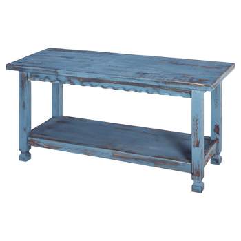 Country Cottage Entryway Wood Bench with Shelf Antique Finish - Alaterre Furniture