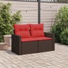 Patio Sofa with Cushions 2-Seater Brown Poly Rattan vidaXL - 3 of 4