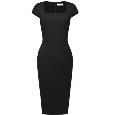 Hobemty Women's Work Square Neck Cap Sleeve Midi Sheath Pencil Dresses ...