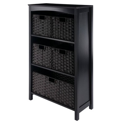 Winsome 42.99" 6pc and 5 Baskets Terrace Storage Shelf Espresso/Chocolate: Transitional Style, Wood Frame, Fixed Shelves