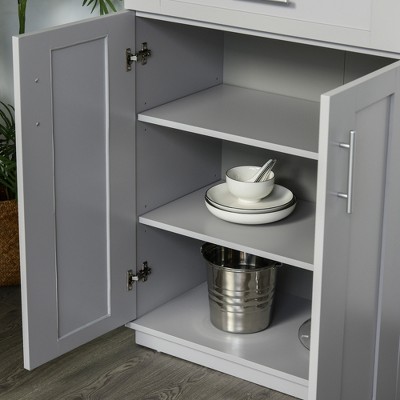 Gray Recessed Panel Freestanding Kitchen Pantry Cabinet with Adjustable Shelves