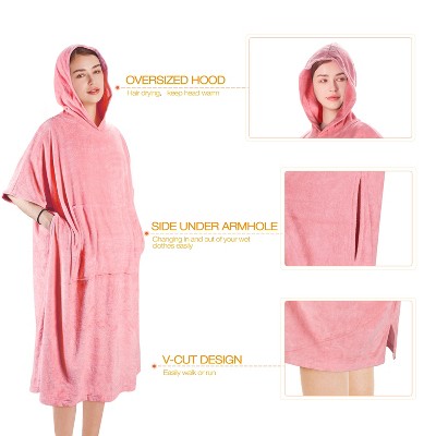 Pink Microfiber Hooded Surf Changing Poncho with Pockets