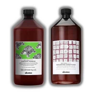 Davines NaturalTech Renewing Shampoo - (33.8 oz) & Davines Replumping Conditioner - (33.8 oz) - XXL LITER DUO