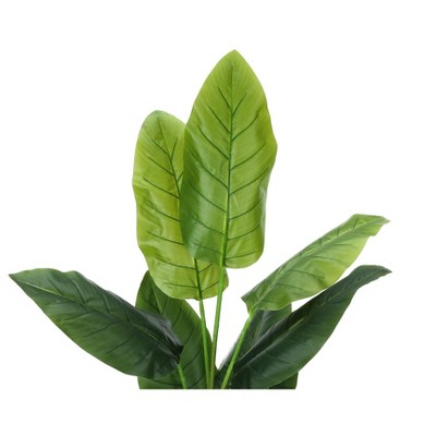 Tall Green Faux Strelitzia Floor Plant in Black Pot
