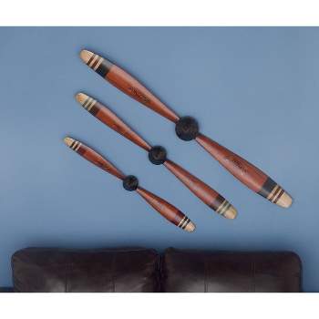 Set of 3 Metal Airplane Propeller 2 Blade Wall Decors with Aviation Detailing Red - Olivia & May