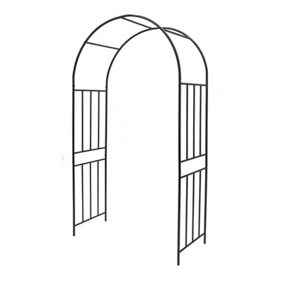 Lirago Black Metal Garden Arch-Galvanized Iron Trellis Rose Arch Outdoor Garden Decor with Gate Design 17.48"D * 85.82"H * 47.24"W