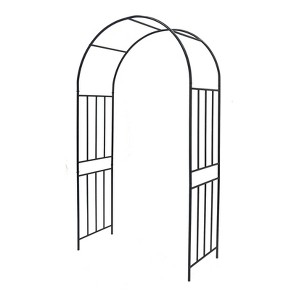 Lirago Black Metal Garden Arch-Galvanized Iron Trellis Rose Arch Outdoor Garden Decor with Gate Design 17.48"Dx85.82"Hx47.24"W - 1 of 4