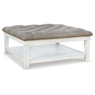 Signature Design by Ashley Contemporary Kanwyn Upholstered Ottoman Coffee Table, Whitewash