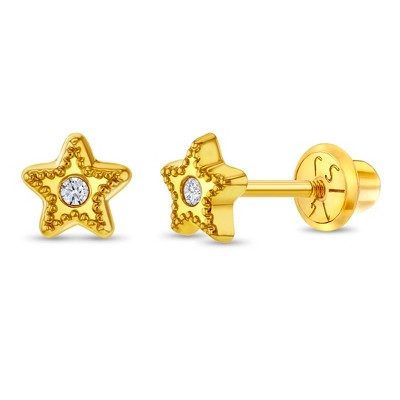 Girls' Bezel Star Clear CZ Screw Back 14k Gold Earrings - In Season Jewelry