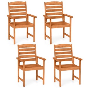 Costway Patio Chairs Set of 2/4 with Inclined Backrests and Slatted Seats for Deck - 1 of 4