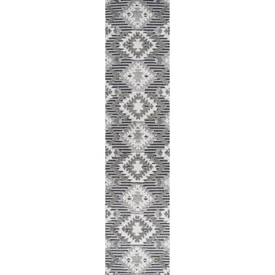 Modern Geometric Gray/White/Black Synthetic Indoor/Outdoor Area Rug