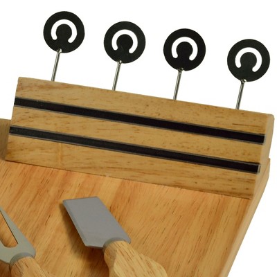 Picnic at Ascot Monogrammed Hardwood Charcuterie Board with Cheese Knives & Ceramic Dish