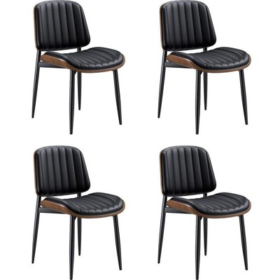 Gikpal Dining Chairs , Mid Century Modern Dining Room Kitchen Chairs, Upholstered PU Leather Vertical Stripe Chair with Walnut Bentwood and Metal Legs