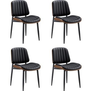 Gikpal Dining Chairs , Mid Century Modern Dining Room Kitchen Chairs, Upholstered PU Leather Vertical Stripe Chair with Walnut Bentwood and Metal Legs - 1 of 4