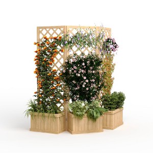 Cedar Privacy Screen with Planter Box- 62"x10"x65" Outdoor Freestanding Fence Panel - 1 of 4