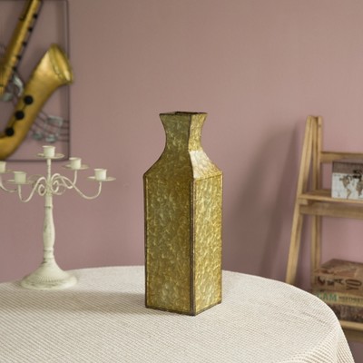 Antique Gold Textured Metal Bottle Shape Floor Vase, Small