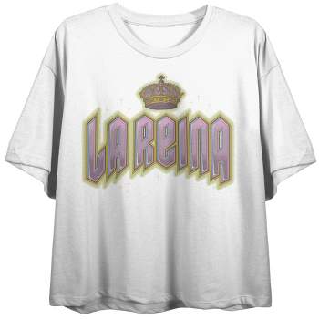 "La Reina" ("Queen") Metallic Font Women's White Graphic Crop Tee
