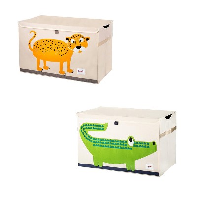 3 Sprouts Collapsible Children's Soft Toy Chest Storage Organizer Bin for Boys and Girls Kids Playroom, Leopard and Crocodile (2 Pack)