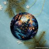 Dark and Gloomy Haunted House Stained Glass Style Ceramic Ornament, Halloween Themed Christmas Gift and Decor| OrnamentallyYou - 4 of 4