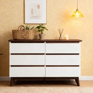 TIRAMISUBEST 51" Rattan Dresser with Drawers, 6 Drawer Dresser for Bedroom, Clothes Storage Cabinet for Bedroom, Metal Handle&Wood Legs for - 1 of 4