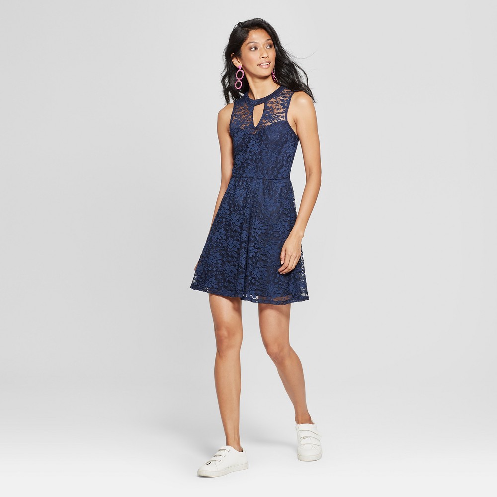 Women's Keyhole Lace Dress - Lily Star (Juniors') Navy L, Size: Small, Blue was $27.98 now $18.18 (35.0% off)