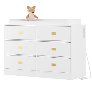 Dresser for Bedroom with 6 Drawers, Wide Chest of Drawers with Changing Table Top - 1 of 4