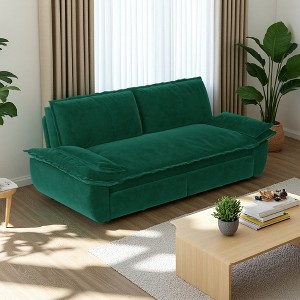 73.2" Velvet 3-in-1 Convertible Sleeper Sofa Bed with Pull-Out Frame & Removable Cushions - 1 of 4