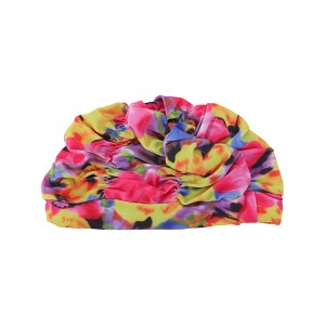 Unique Bargains Polyester Elasticity Flower Pattern Swim Cap 5.91"x9.25" Blue Yellow Pink 1 Pc - 1 of 4