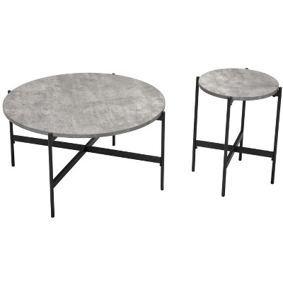Gray and Black Round MDF and Steel Coffee Table Set