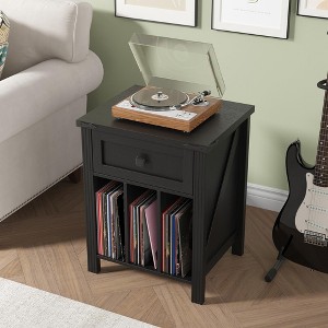 Night Stand, Nightstand with Charging Station, Record Player Stand, Vinyl Record Storage, End Table - 1 of 4