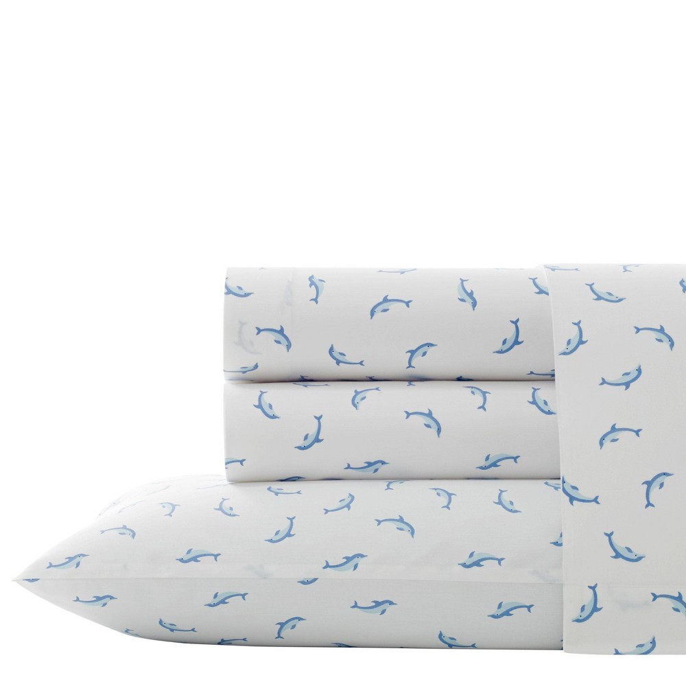 Photos - Bed Linen Twin Printed Pattern Percale Cotton Sheet Set Dolphin - Poppy & Fritz