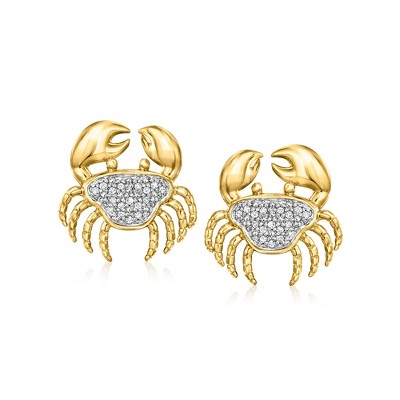 Ross-Simons 0.10 ct. t.w. Diamond Crab Earrings in 18kt Gold Over Sterling