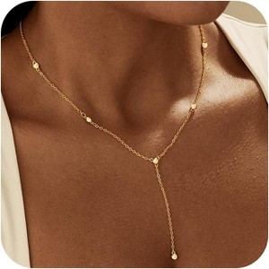 Long Lariat Necklace for Women, 14K Gold/Silver Plated Y-Drop Beaded Chain - 1 of 4