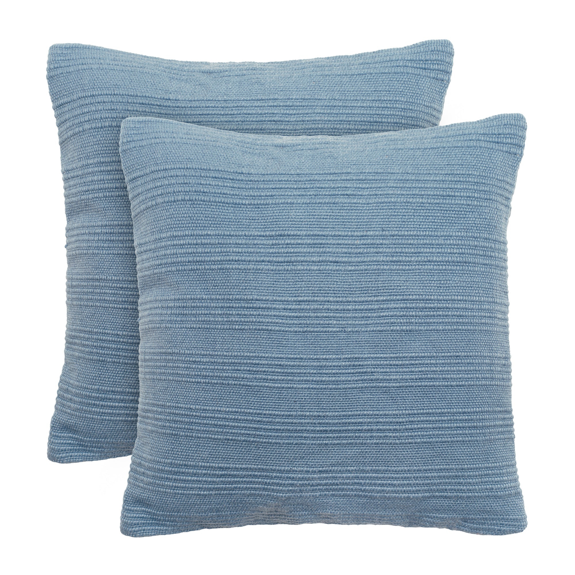 20x20” Outdoor Pillow Covers, Set of 2 - Solid Textured Stripe Polyester Woven Decorative Throw Pillow Covers -2 Covers, Blue