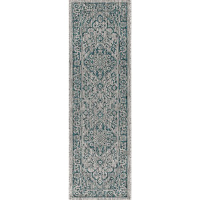 Rozetta Boho Medallion Gray/Teal 2' x 8' Synthetic Runner Rug