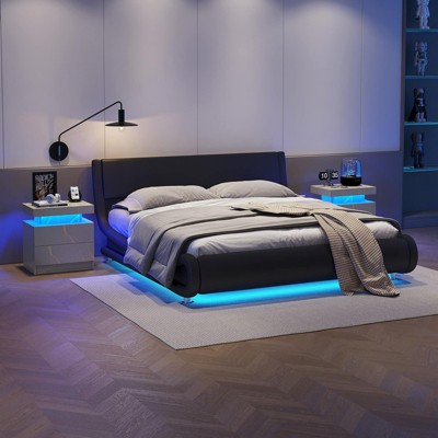 TIRAMISUBEST LED Nightstand with 2 Drawers, Modern Buffet Cabinet for Stylish Bedrooms