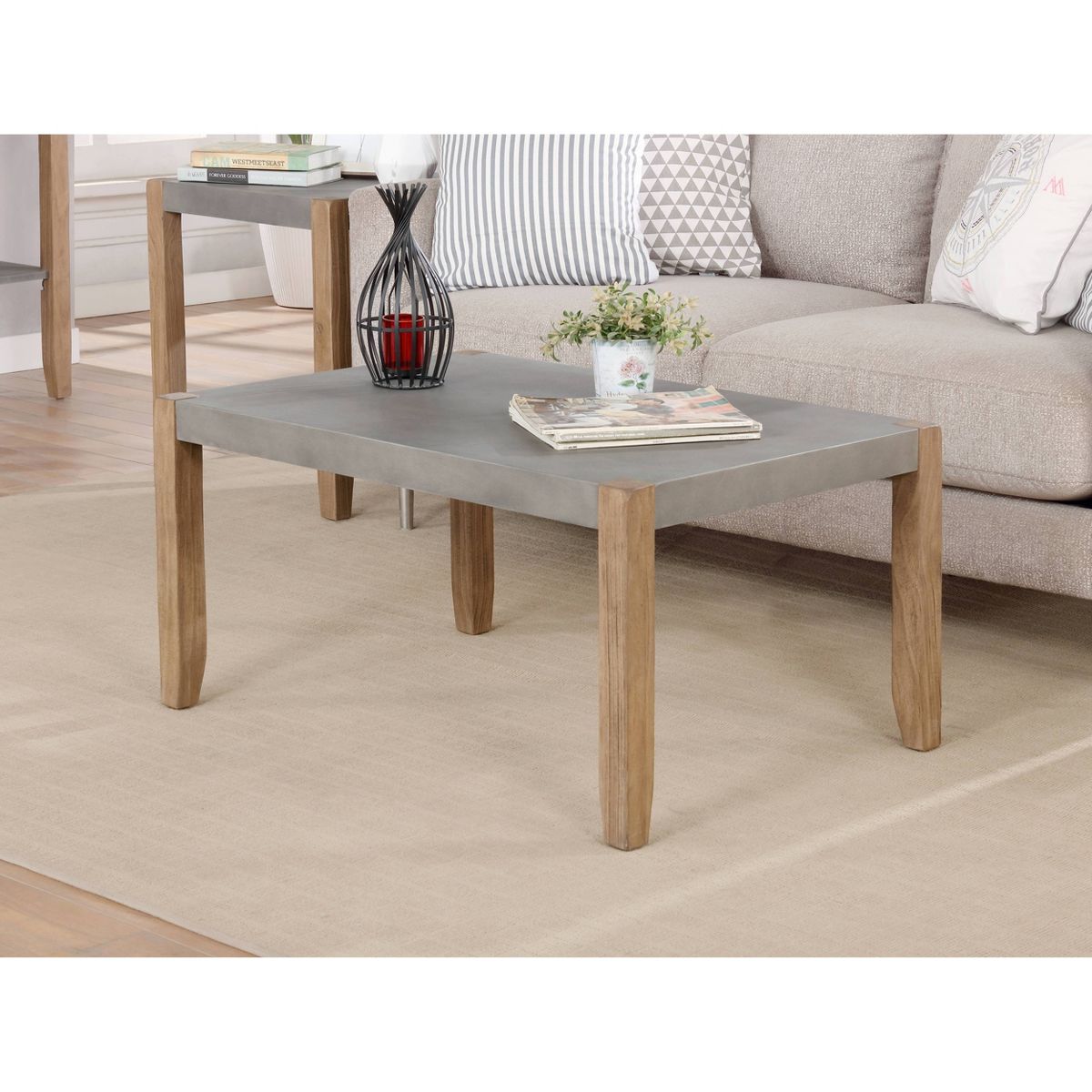 36" Davenport Faux Concrete and Wood Coffee Table Light Amber - Alaterre Furniture: Rustic Rectangle with Storage - thumbnail 2